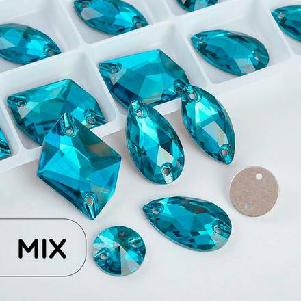 Стразы пришивные хрустальные, цвет Blue Zircon, форма Mix, 30 шт