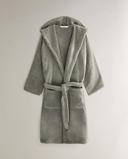 ZARA HOME ХЛОПКОВЫЙ ХАЛАТ С КАПЮШОНОМ, ЗЕЛЕНЫЙ