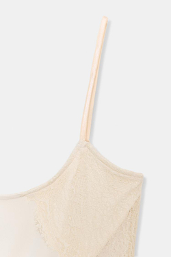 ZARA ТОП В БЕЛЬЕВОМ СТИЛЕ С КРУЖЕВОМ, ЭКРЮ/БЕЖЕВЫЙ