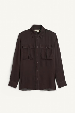 ZARA РУБАШКА СВОБОДНОГО КРОЯ ИЗ ПОЛУПРОЗРАЧНОЙ ВИСКОЗЫ, ТЁМНО-КОРИЧНЕВЫЙ