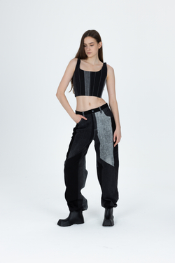 Прямы джинсы пэчворк, чёрные