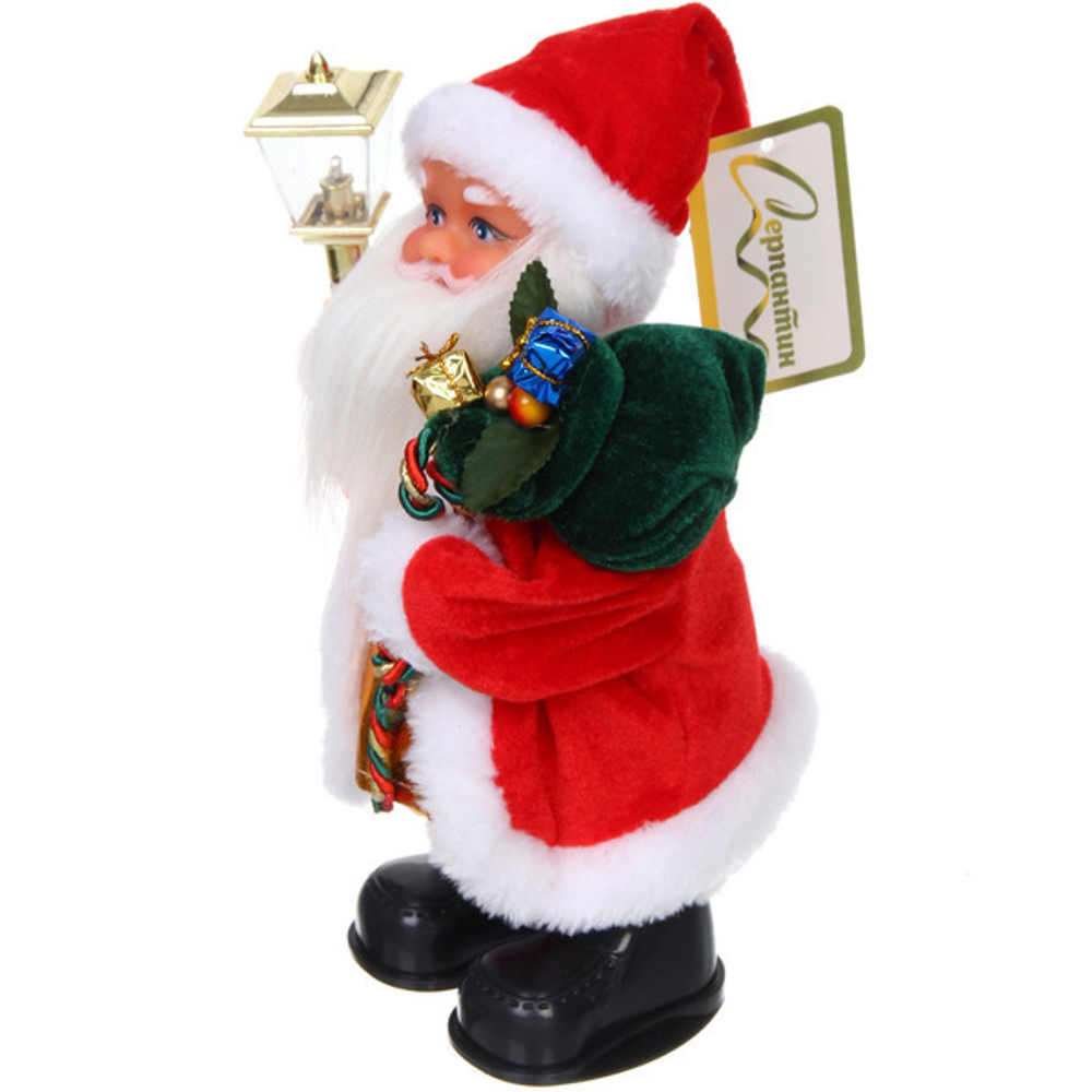 Дед Мороз музыкальный 30 см в красной шубе с фонарем, микс (работает от 3*АА - в комплект не входят)