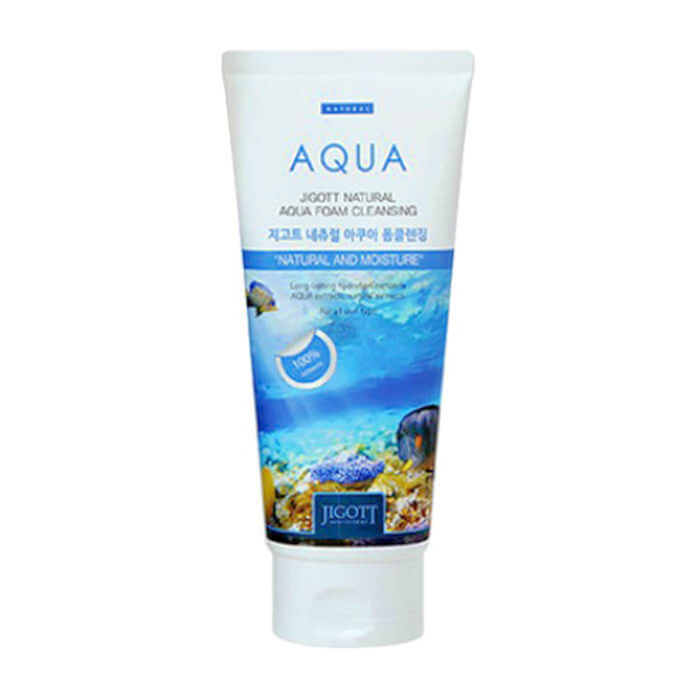 Jigott  Natural Aqua Foam Cleansing увлажняющая пенка для умывания с аквамарином