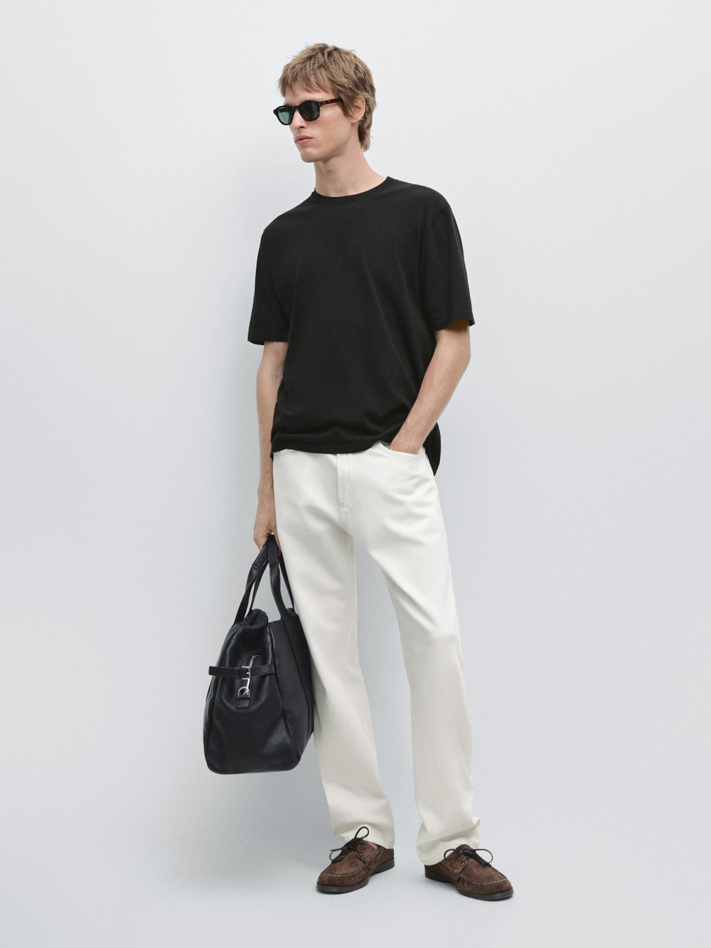 Massimo Dutti Хлопковая футболка с коротким рукавом, черный