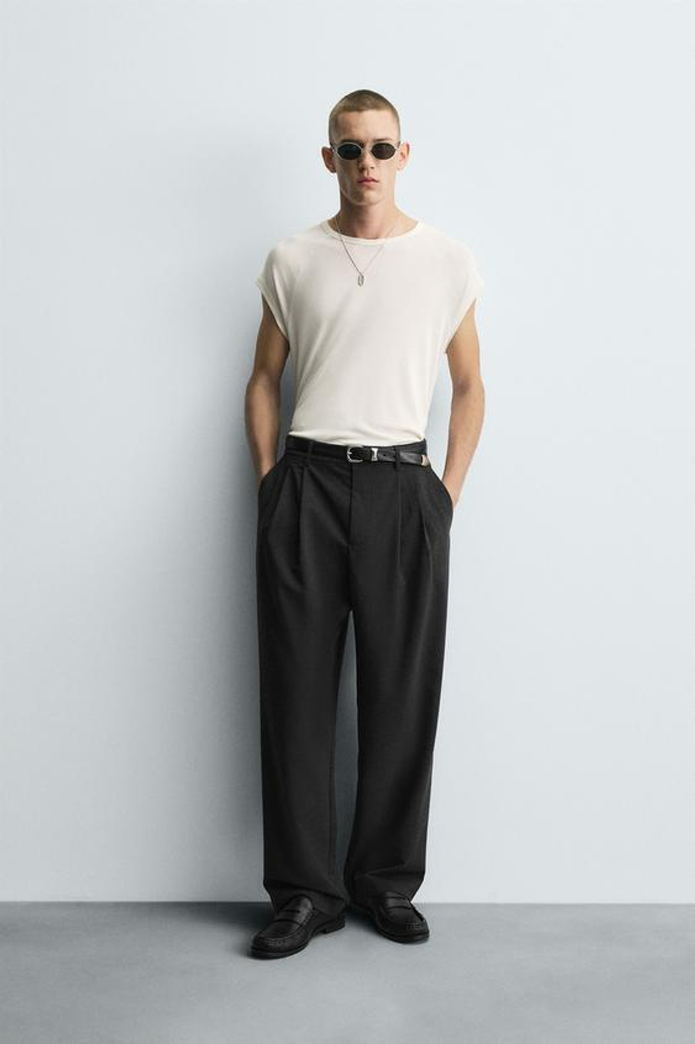 ZARA БРЮКИ WIDE FIT СО СКЛАДКАМИ, АНТРАЦИТОВО-СЕРЫЙ