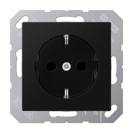 JUNG A Flow/A 550 Черный матовый Розетка 16A 250V, винтовые зажимы, SCHUKO, арт.A1521BFSWM