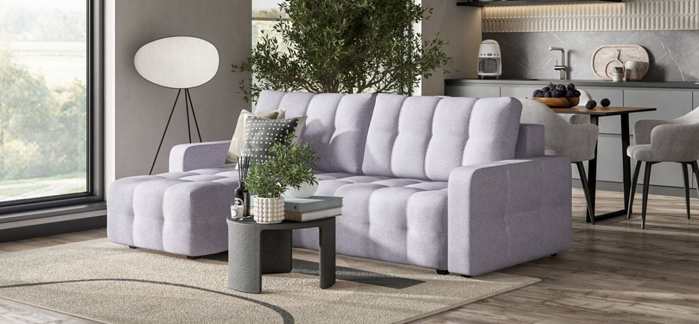 Угловой диван Денди Рогожка Мальмо платина