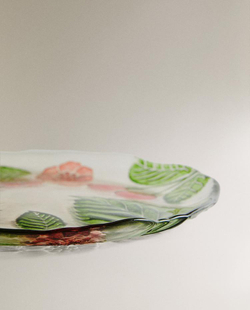 ZARA HOME ДЕСЕРТНАЯ ТАРЕЛКА С ЦВЕТОЧНЫМ УЗОРОМ, ПРОЗРАЧНЫЙ