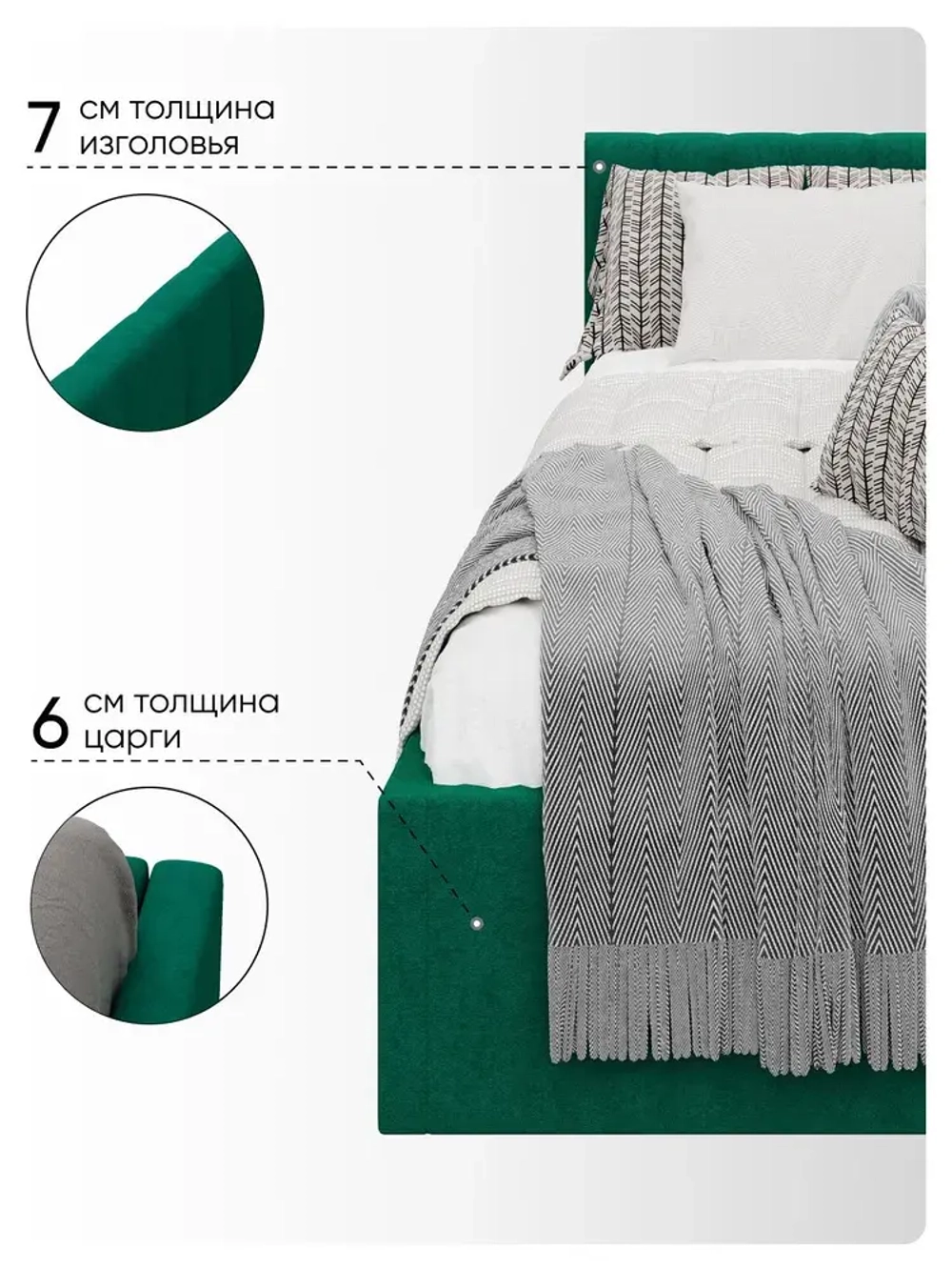 Односпальная угловая кровать 90х200 "Юлия" Зеленый-Велюр