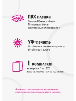 Наклейки с номерами от 1 до 120, диаметр 20мм
