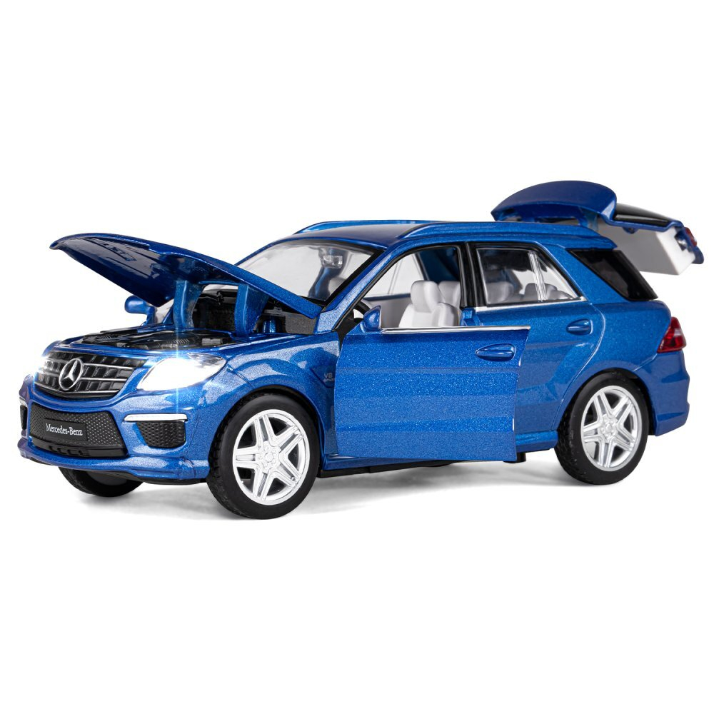 Модель 1:32 Mercedes-Benz ML63 AMG, синий, свет, звук, откр. двери, капот и багажник, инерция