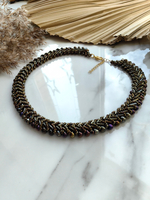 Колье из бисера "Змейка" ручной работы, цвет - Бронза тёмная