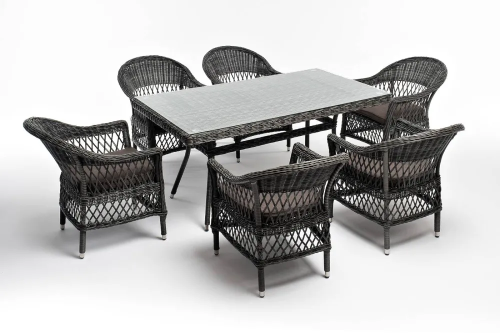 "Амароне" обеденная группа из искусственного ротанга на 6 персон, цвет графит