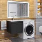 Тумба под стиральную машину с раковиной Uperwood Magenta 60/120 см, подвесная, черная, выдвижной ящик, левая