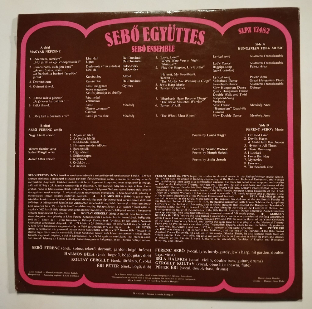 Винтажная виниловая пластинка LP Sebo Ensemble (Венгрия 1975)
