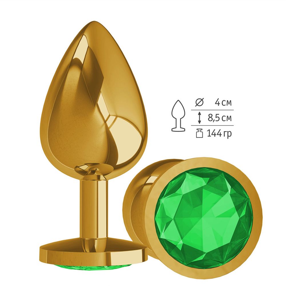 530-03 GREEN-DD / Анальная втулка Gold с зеленым кристаллом большая