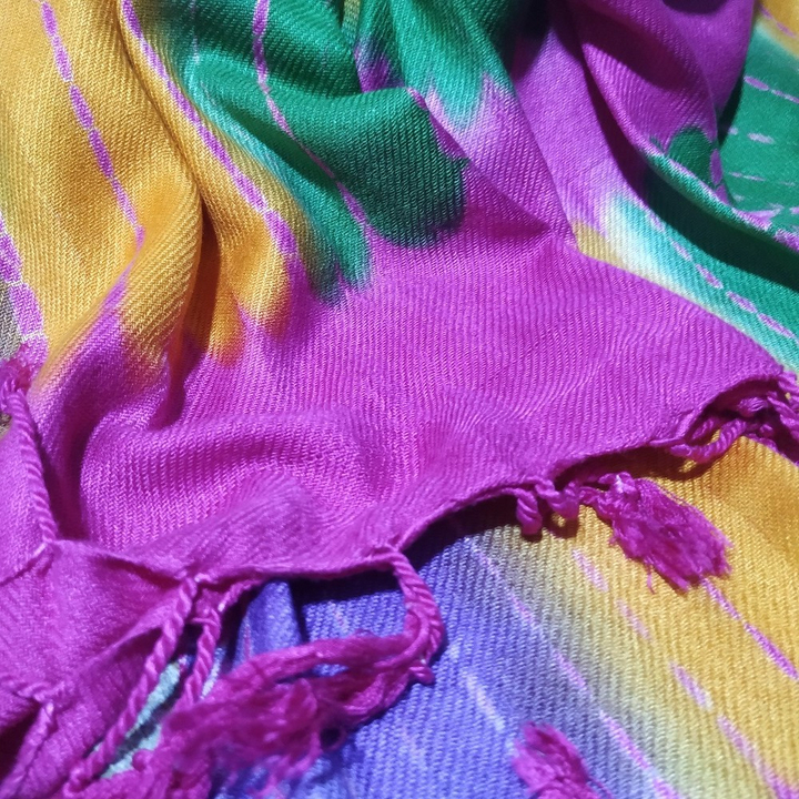 Палантин Хлопок Батик ярко-розовый космос розовые кисти 70х190см.