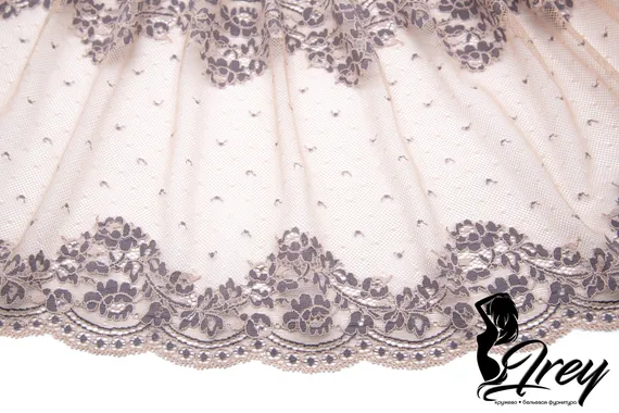 03-171 Кружево эластичное 22 см, бежевый/серый