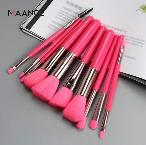 25%SALE! Набор кистей для макияжа 12 штук, пакет zip. Цвет неоновый  - розовый.