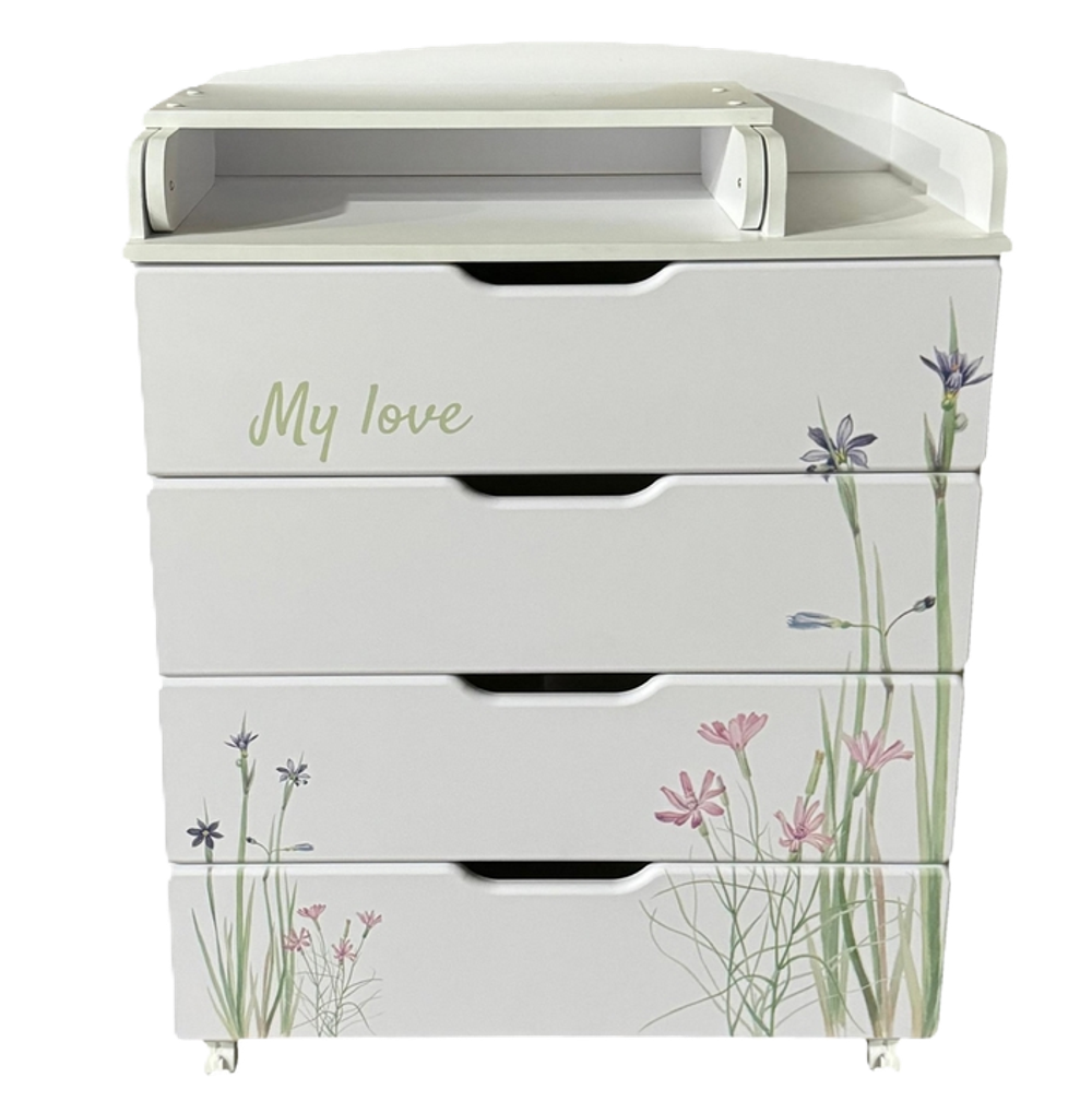 Комод ARIEL - разные аппликации (4 ящика, 80см/белый)