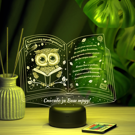 Ночник "Книга с совой - Классному руководителю" (Ваш текст)