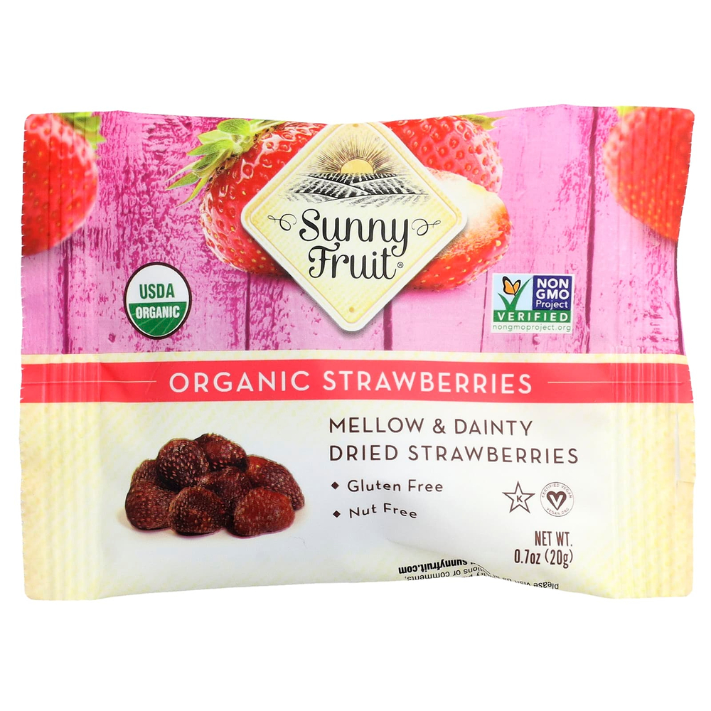 Sunny Fruit, органическая сушеная клубника, 5 порционных пакетиков по 20 г (0,7 унции)