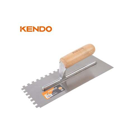 Гладилка зубчатая стальная KENDO с деревянной ручкой, 280x120 мм 45329