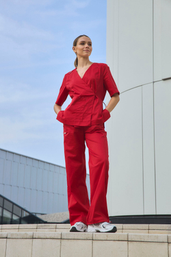 Брюки свободные медицинские женские Йошо, красный хлопок