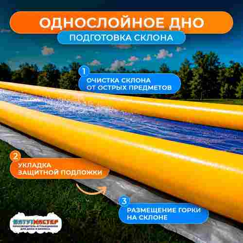 Водная горка без надувного дна, герметичная ТУРБО "Зефир", 150*6,5*1,5 м