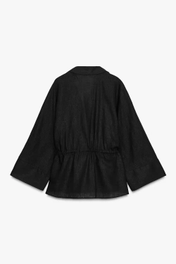 ZARA РУБАШКА САФАРИ ИЗ ЛЬНА, ЧЕРНЫЙ