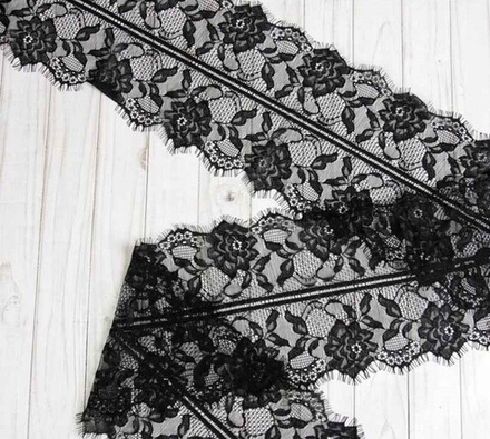 Кружево реснички, шир.190 мм, цвет чёрный, 1 метр