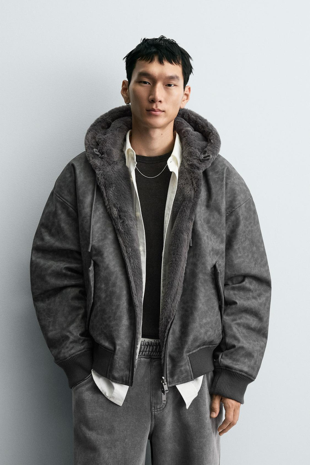 ZARA БОМБЕР REVERSIBLE, АНТРАЦИТОВО-СЕРЫЙ