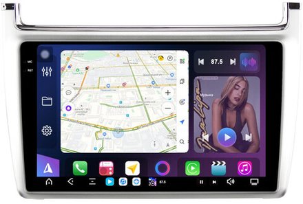 Магнитола для Volkswagen Polo 5 2009-2020 (рамка серебро) - FarCar XXL9-8080S монитор 9.5" 2K QLED на Android 13, TS20, 8+256Гб, CarPlay, 4G SIM-слот