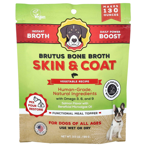 Brutus Bone Broth, Skin &coat, овощной рецепт, для собак любого возраста, лосось, 99 г (3,5 унции)