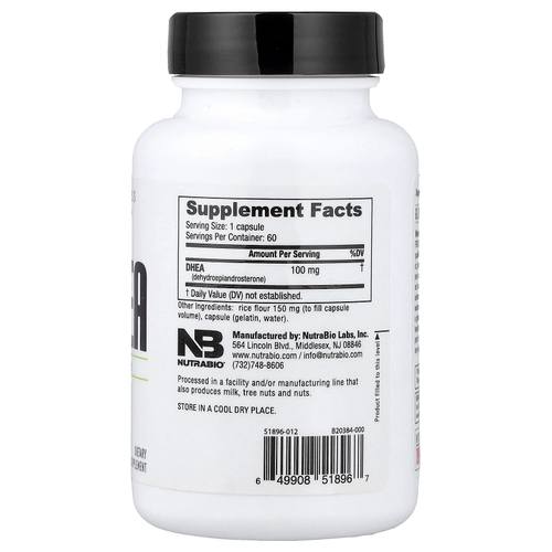 NutraBio, ДГЭА, 100 мг, 60 капсул