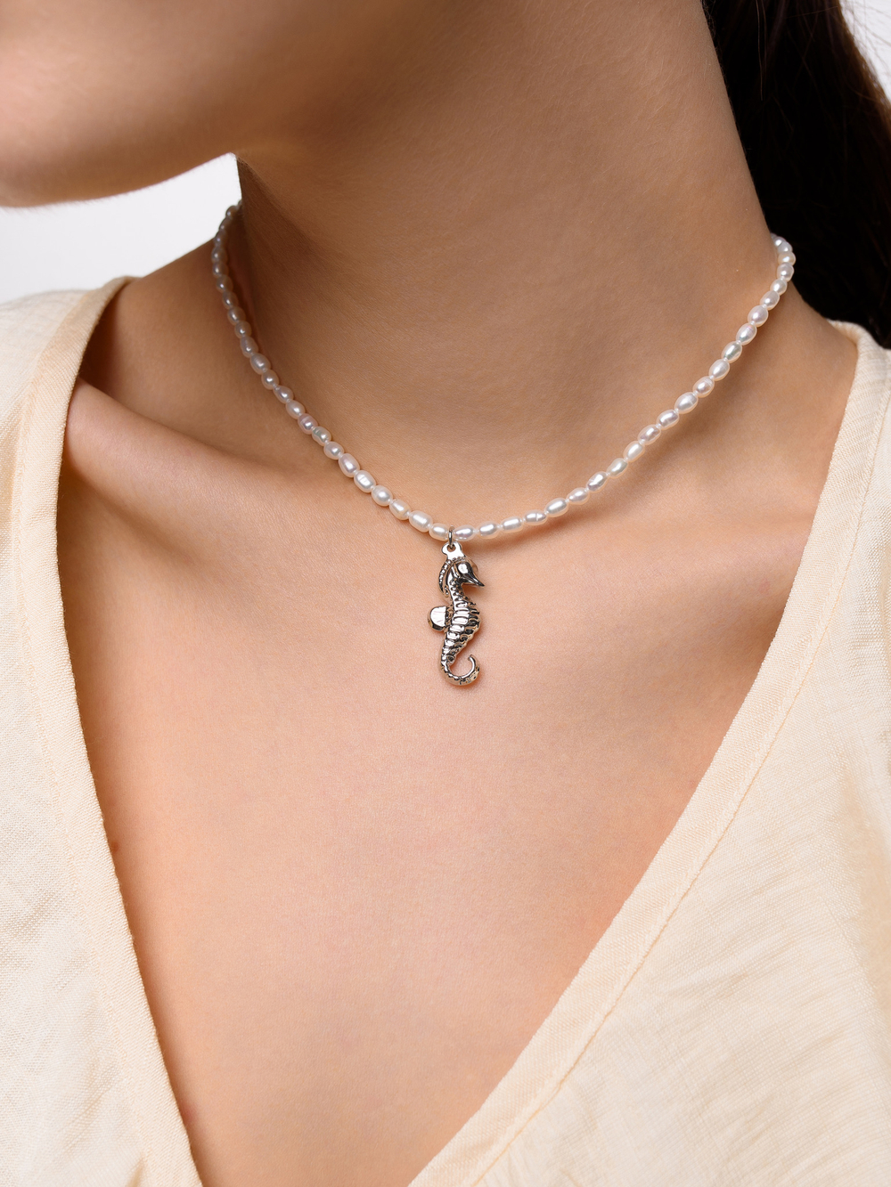 Колье "Pearl seahorse" Silver