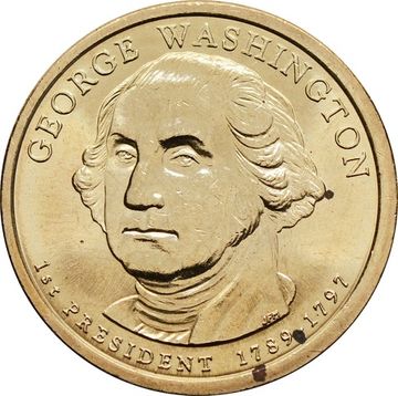 1 доллар (dollar) 2007 P США «Президент США - Джордж Вашингтон (1789-1797)», точки, не правильное хранение