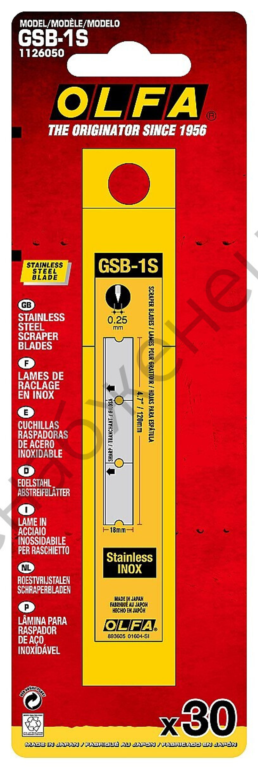 OLFA 30 шт, прямые лезвия GSR-1/3B GSR-2 для скребков 120 мм (OL-GSB-1S)