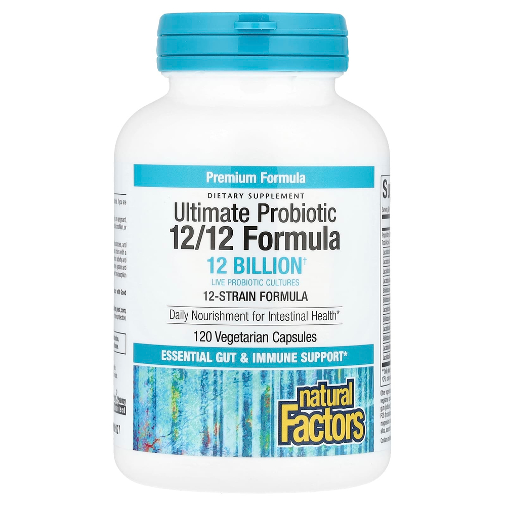 Natural Factors, Ultimate Probiotic, формула 12/12, 12 млрд КОЕ, 120 вегетарианских капсул