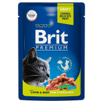 Влажный корм Brit Premium с ягненком и говядиной в соусе, для взрослых стерилизованных кошек, 85 г.