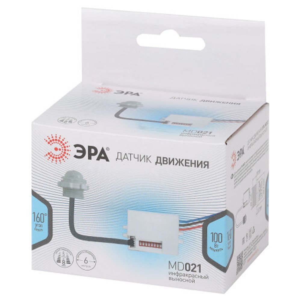 Датчик движения ЭРА MD 021 для дома инфракрасный 100 ВА 5сек/8мин 6м IP20