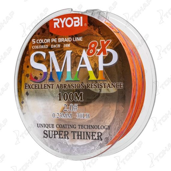 Шнур SMAP PE8X-100M 2.0# Multi Colour 0,235мм Ryobi
