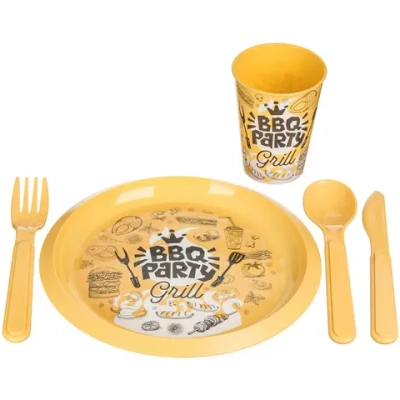 Набор для пикника с декором, 20 предметов на 4 персоны (бледно-желтый)