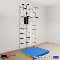 Шведская стенка Sv Sport усиленная 6774 (Турник стандарт/Брусья/Канат/Лестница/Трапеция/Мат 1м)