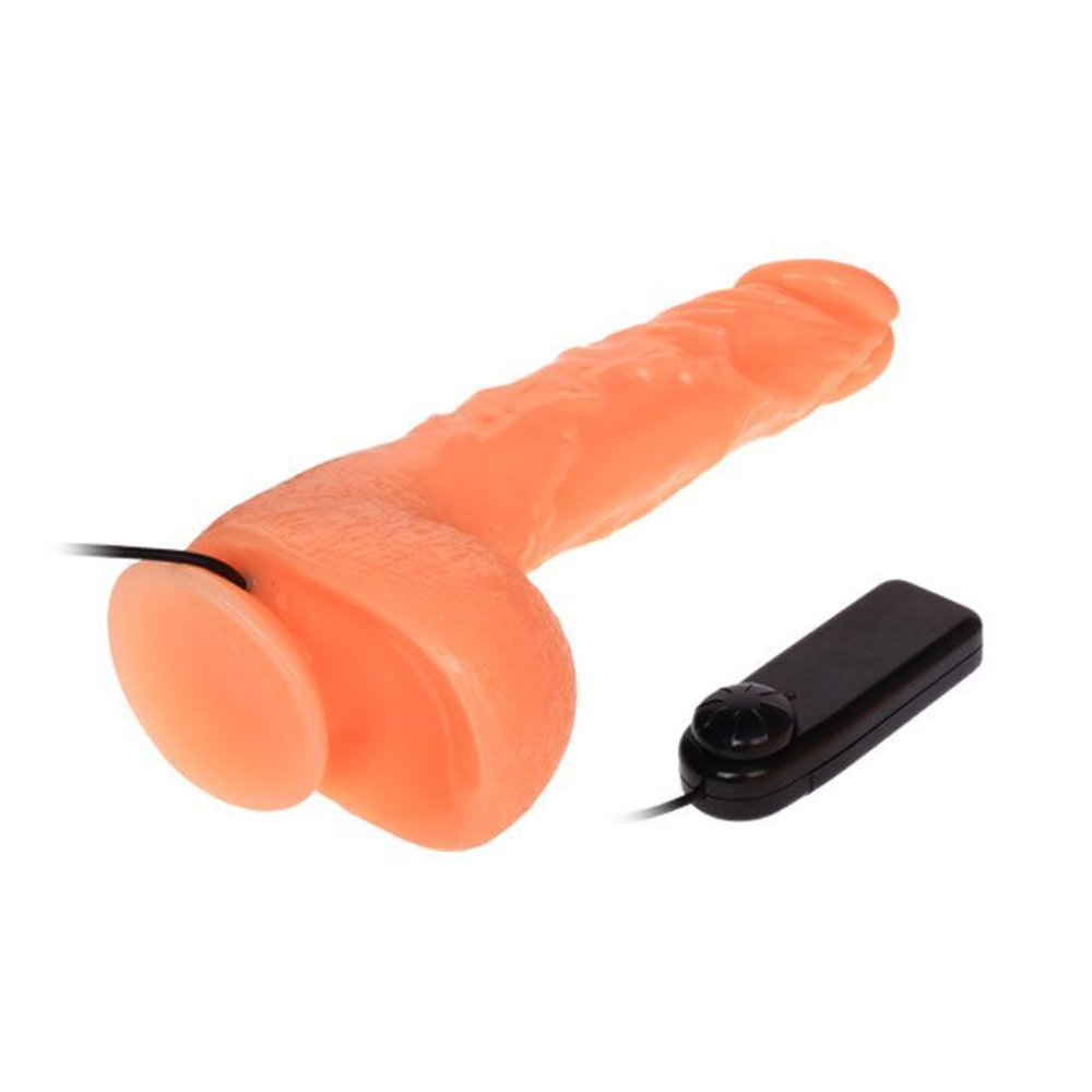 Baile Jason 25 см – реалистичный вибратор на присоске с мошонкой и пультом, телесный