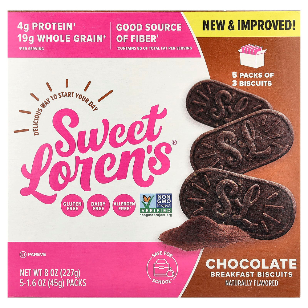 Sweet Loren's, печенье для завтрака, шоколад, 5 упаковок по 45 г (1,6 унции)