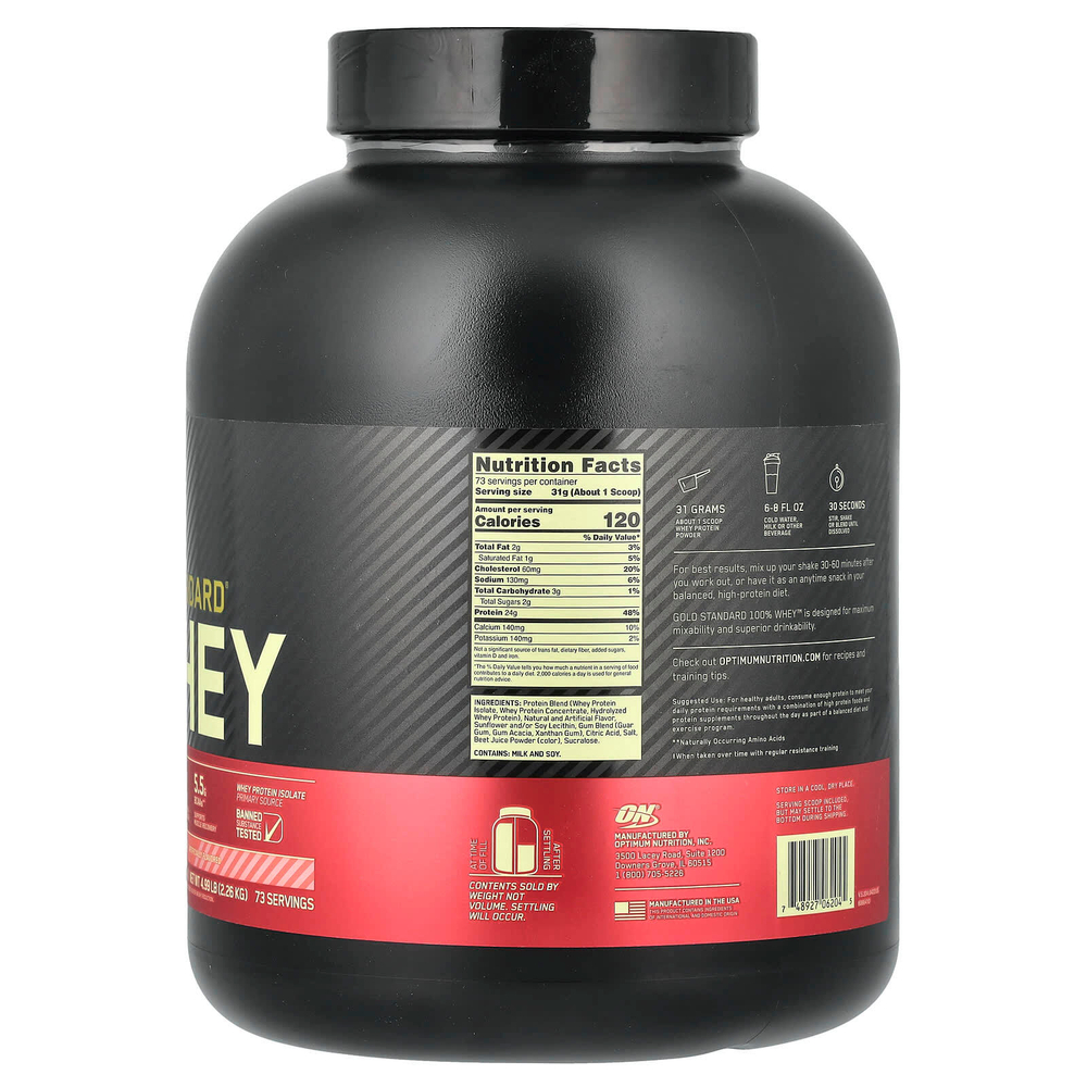 Optimum Nutrition, Gold Standard 100% Whey, сыворотка, клубника и сливки, 2,26 кг (4,98 фунта)