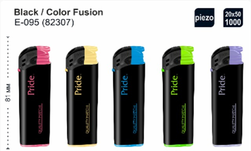 Зажигалка "Pride" Е-095 Black / Color Fusion 50шт * 20бл (82307)