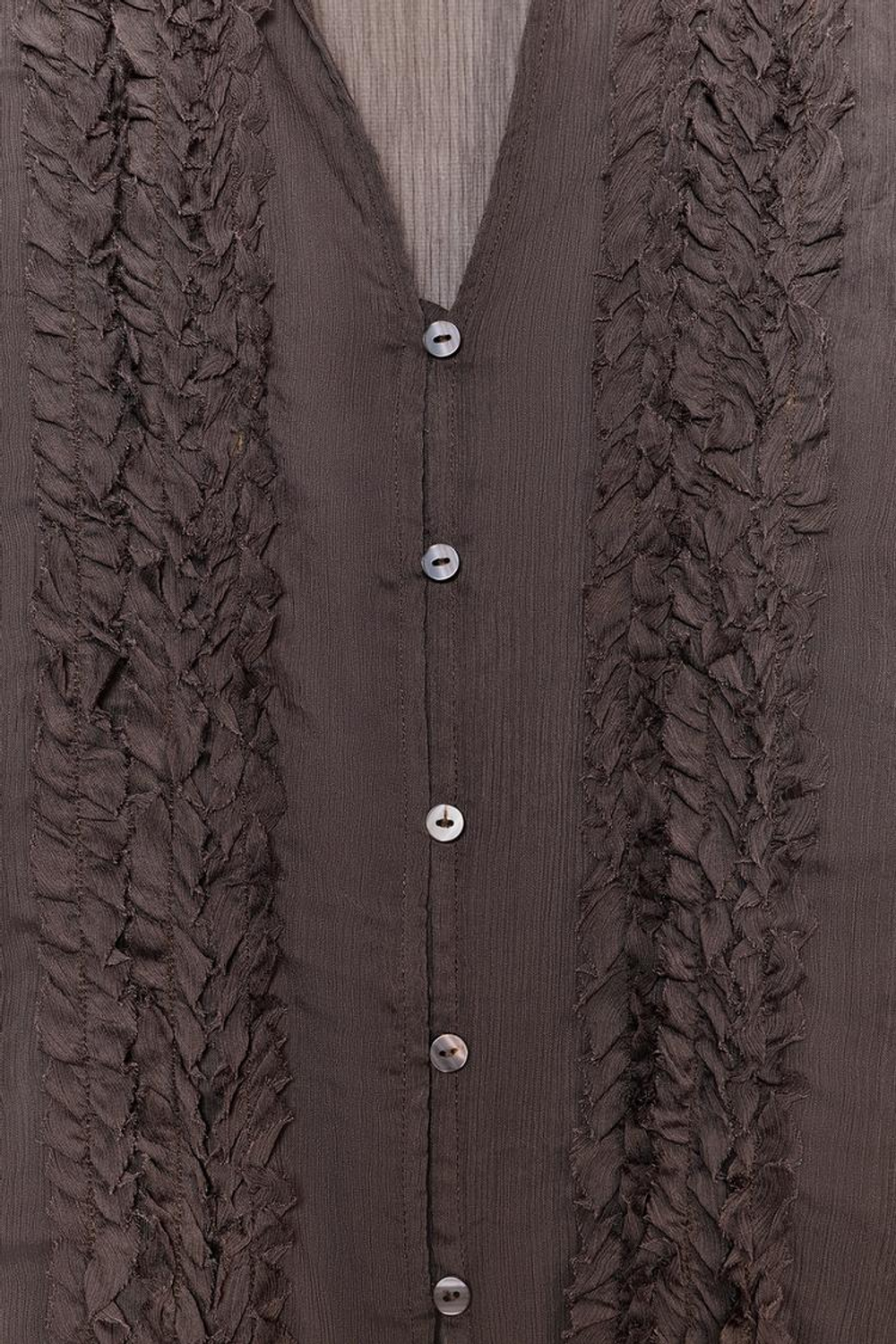 ZARA БЛУЗА С ВОЛАНАМИ, ТЕМНО-КОРИЧНЕВЫЙ