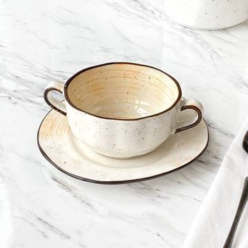 Бульонная пара Latte 300 мл, ручная работа, фарфор